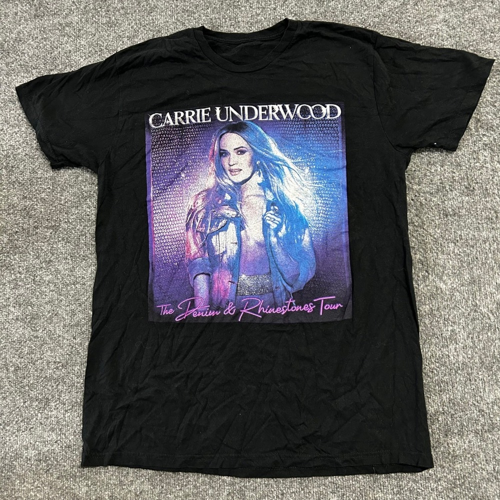 Carrie Underwood T-Shirt Womens Size L Black Denim & Rhinestones 2023 Tour